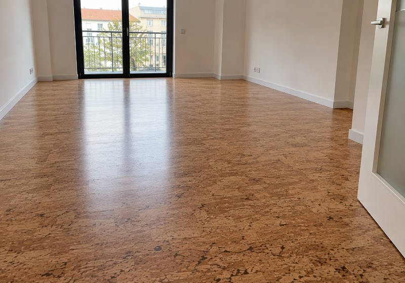 Sala espaçosa com piso de cortiça