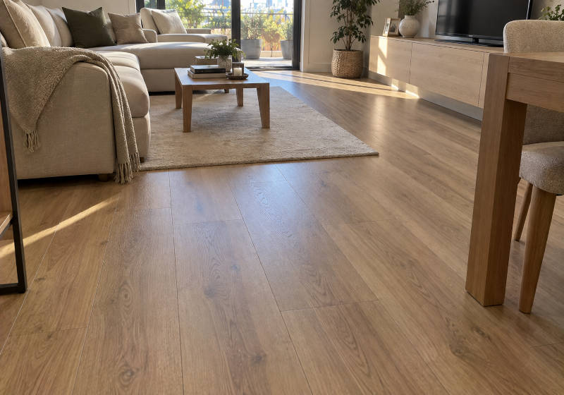 Sala renovada com pavimento flutuante novo
