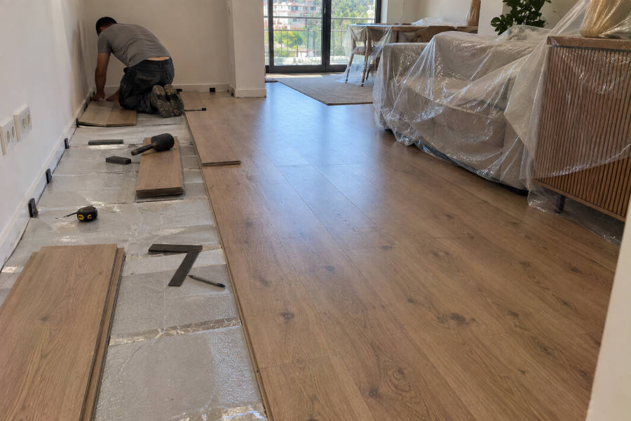 Pavimento flutuante instalado numa sala em Loulé