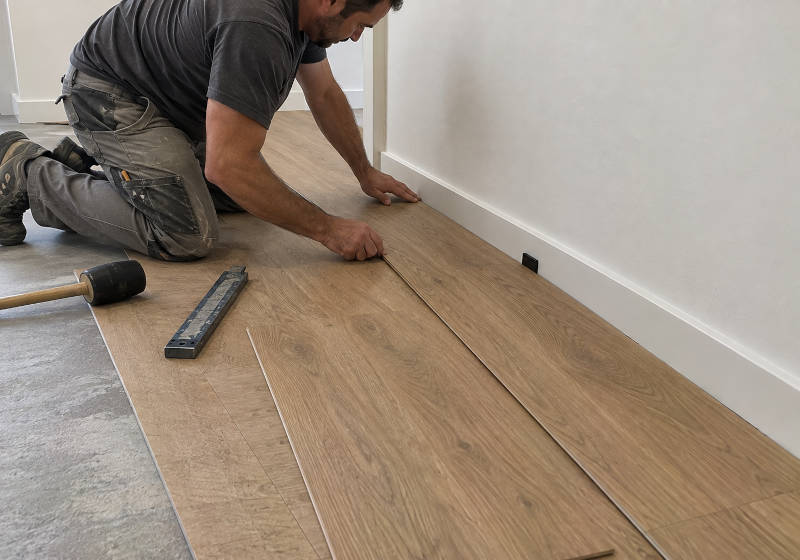 Instalador a colocar pavimento vinílico