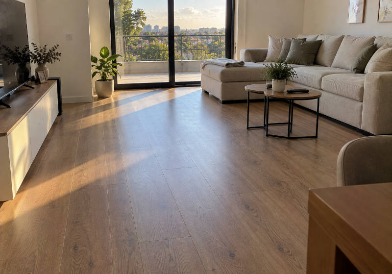 Sala de estar com pavimento laminado
