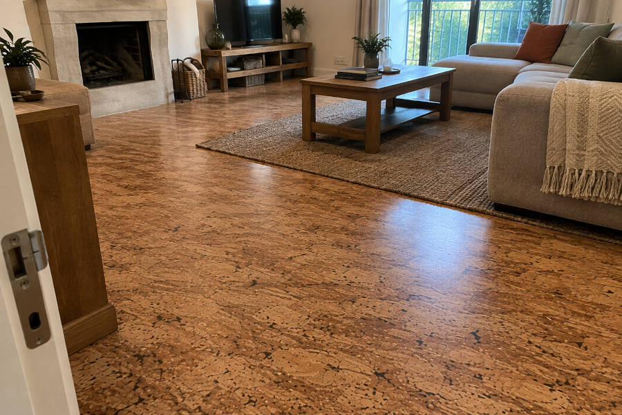 Sala com pavimento flutuante de cortiça
